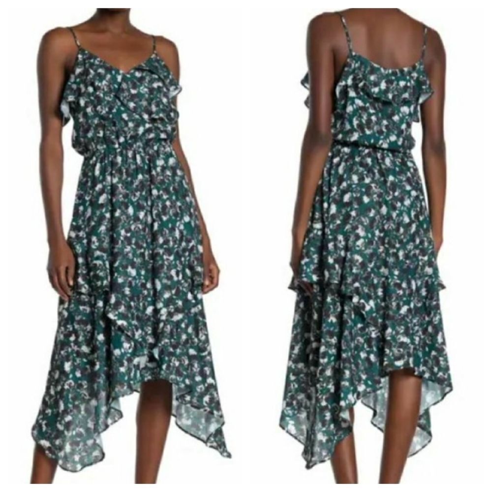 Parker Women's Multicolor Everglades Floral Ruffle High Low Midi Dress S…